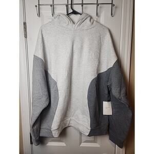 Lifted Anchors Men White Gray Hoodie Med Sweatshirt Color block Pullover Pockets